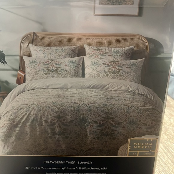 WILLIAM MORRIS England Strawberry Thief Summer King Duvet Cover Set Shams NEW - Picture 8 of 11